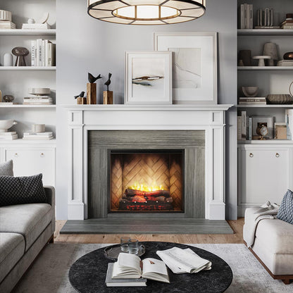 Lenwood Wood Mantel - White Paint, Paloma Grey Facing