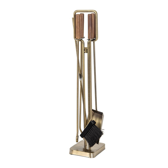 Levi Fireplace Tool Set in Aged Brass with Walnut Handles T56000AB-Walnut