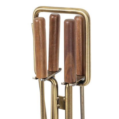 Levi Fireplace Tool Set in Aged Brass with Walnut Handles T56000AB-Walnut