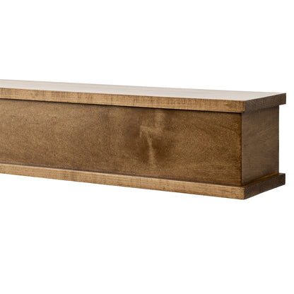 Muirwood 60-in Wood floating Mantel Shelf Provincial Stain, side view. 