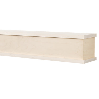Muirwood 60-in Wood Mantel Shelf - Unfinished, side view. 