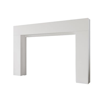 Angled view of Sabine Wood Mantel White Paint