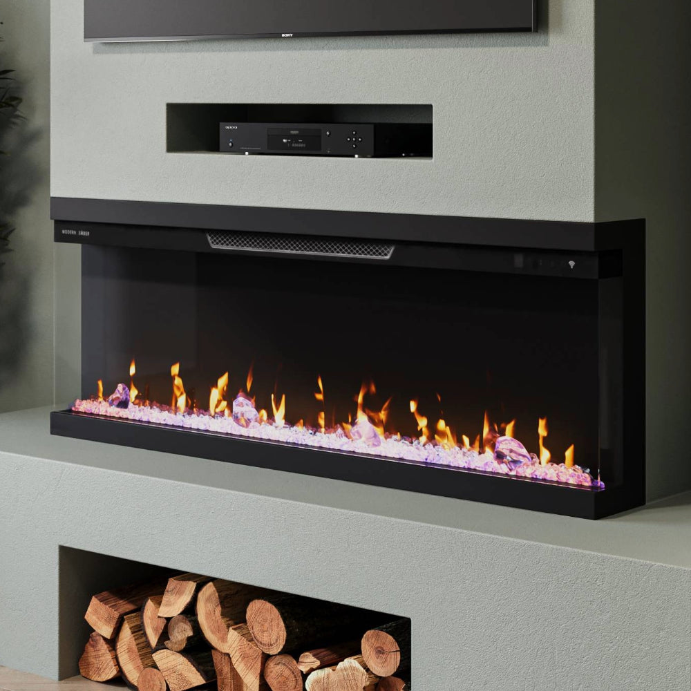 Modern Ember Skyline 50-in 3-Sided Linear Electric Fireplace ME-50-3SV : Front & 2 Sides Installation