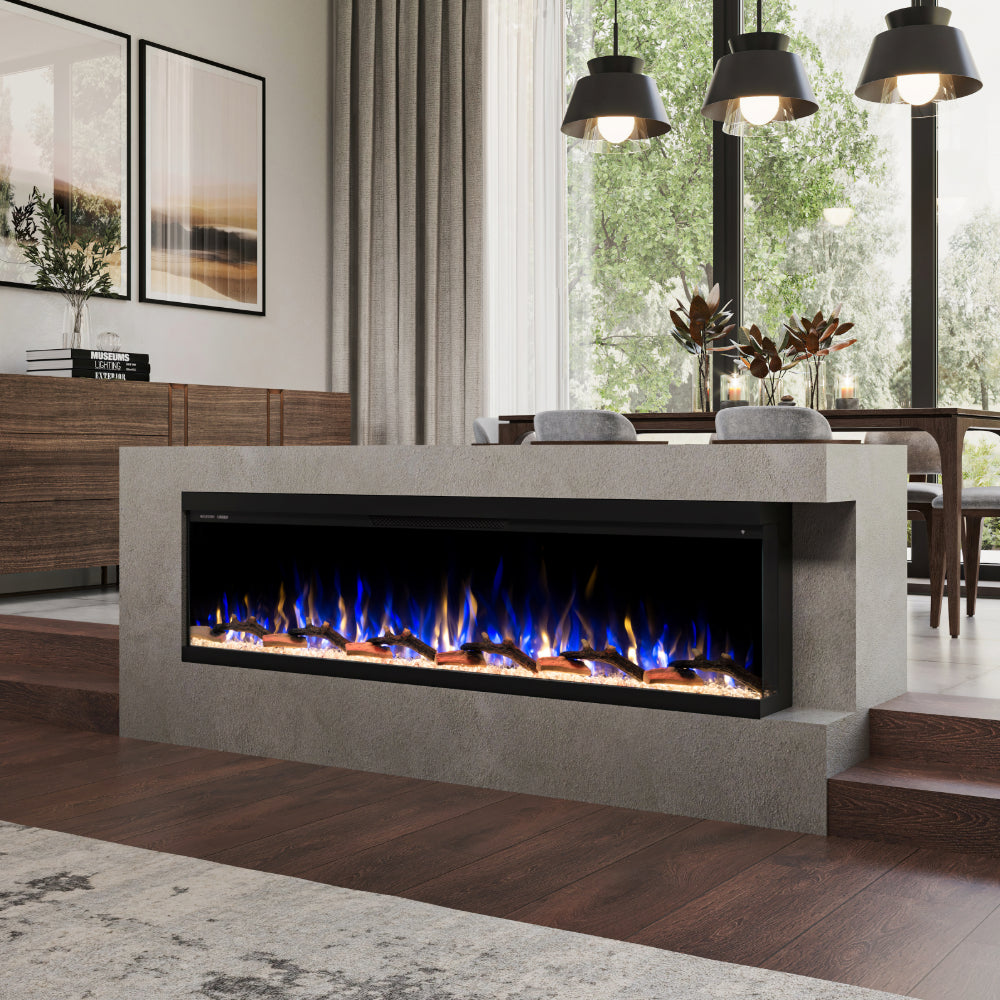 Modern Ember Skyline 72-in 3-Sided Linear Electric Fireplace ME-72-3SV : Front & 1 Side Installation