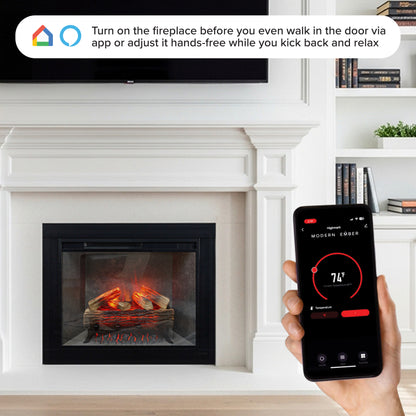 Smartphone screen showing the Smart app control for the Uptown Insert for use with Alexa and Google Home.