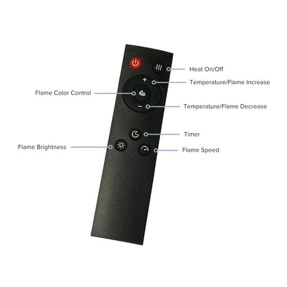 Full layout of the remote control for the Uptown Insert, showing buttons for heat, timer, and flame settings.