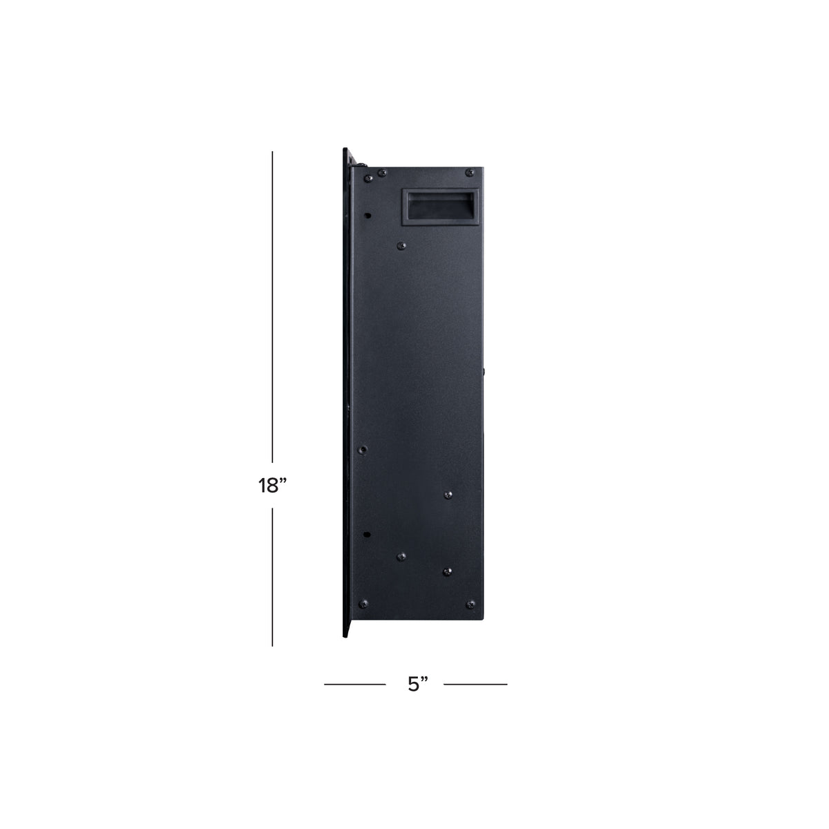 Side profile diagram of the Vibrance Linear Electric Fireplace, illustrating the shallow depth for recess or wall-mount.