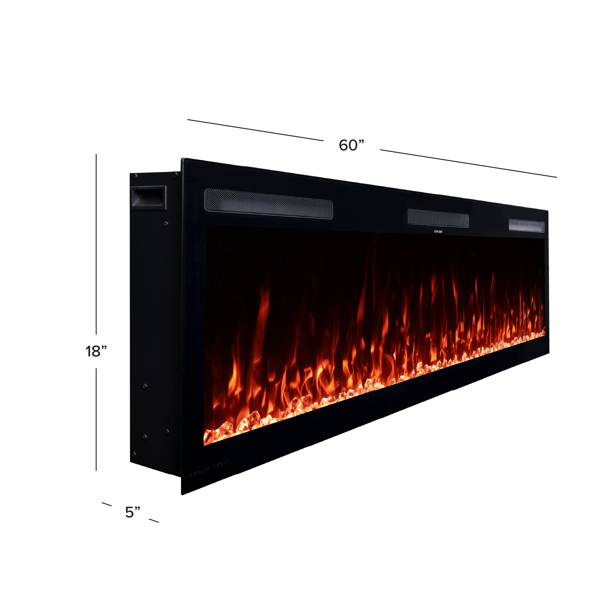 Corner view diagram of the 60 inch Vibrance Fireplace.
