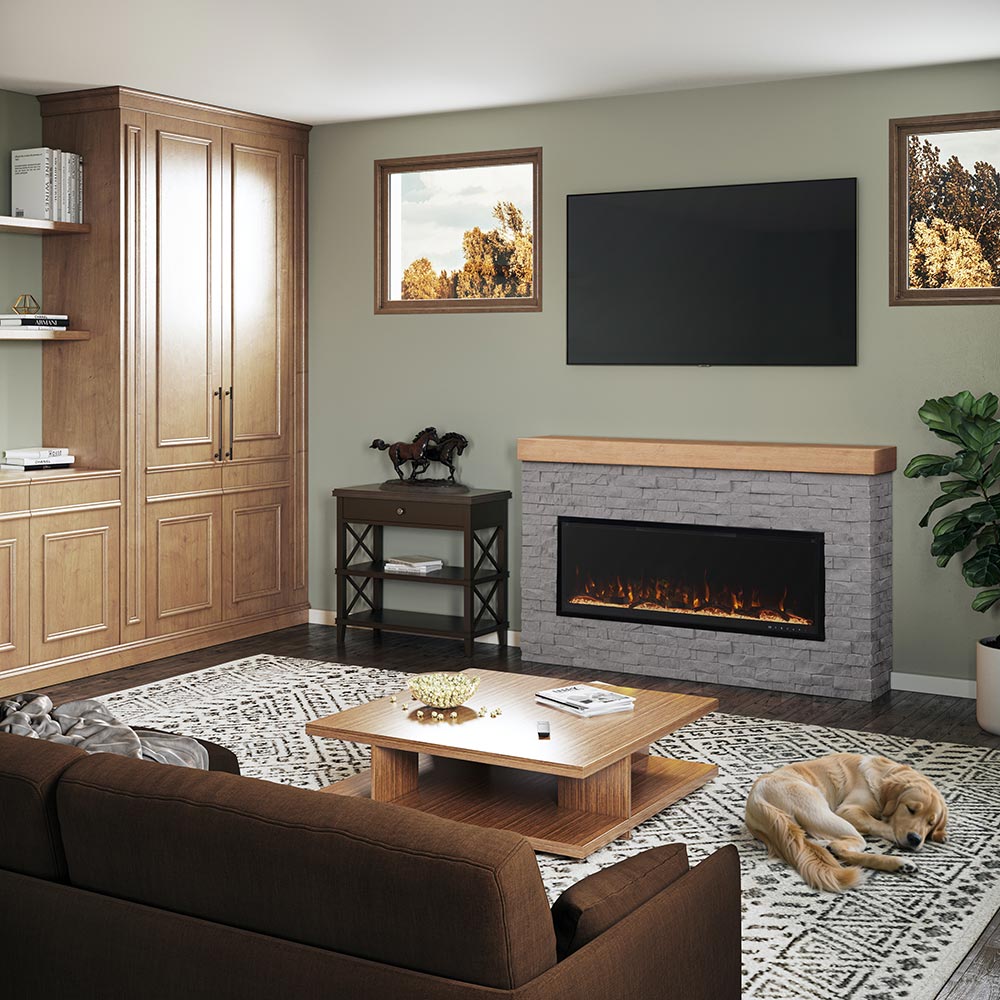 Wyman Linear Stone Mantel & 50-in Firebox ME-2408M-STN-50