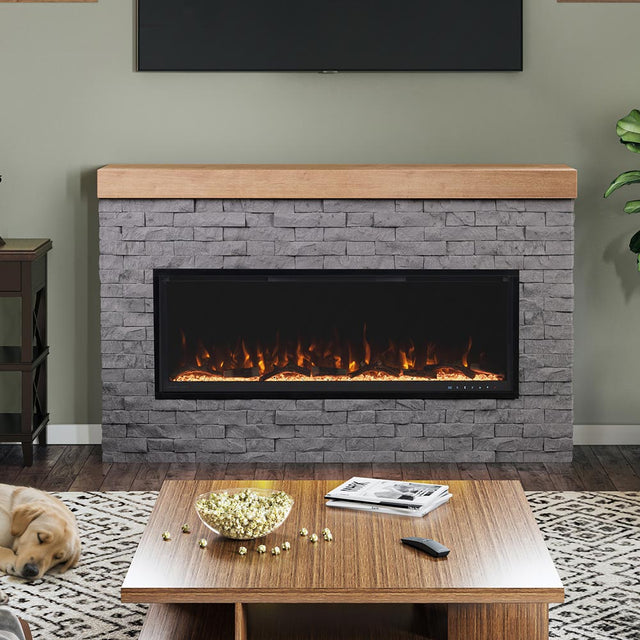 Wyman Linear Stone Mantel & 50-in Firebox ME-2408M-STN-50