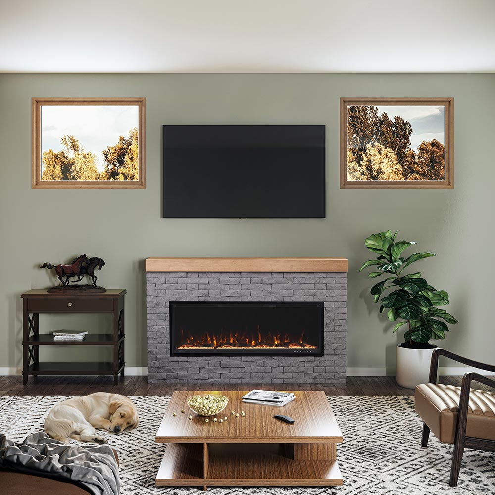 Wyman Linear Stone Mantel & 50-in Firebox ME-2408M-STN-50