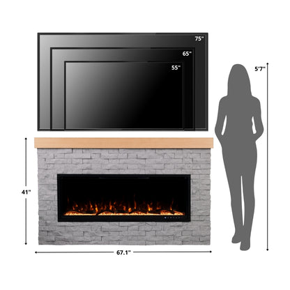 Wyman Linear Stone Mantel & 50-in Firebox ME-2408M-STN-50 All Ember Colors