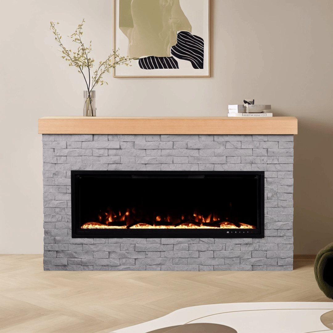 Wyman Linear Stone Mantel & 50-in Firebox ME-2408M-STN-50