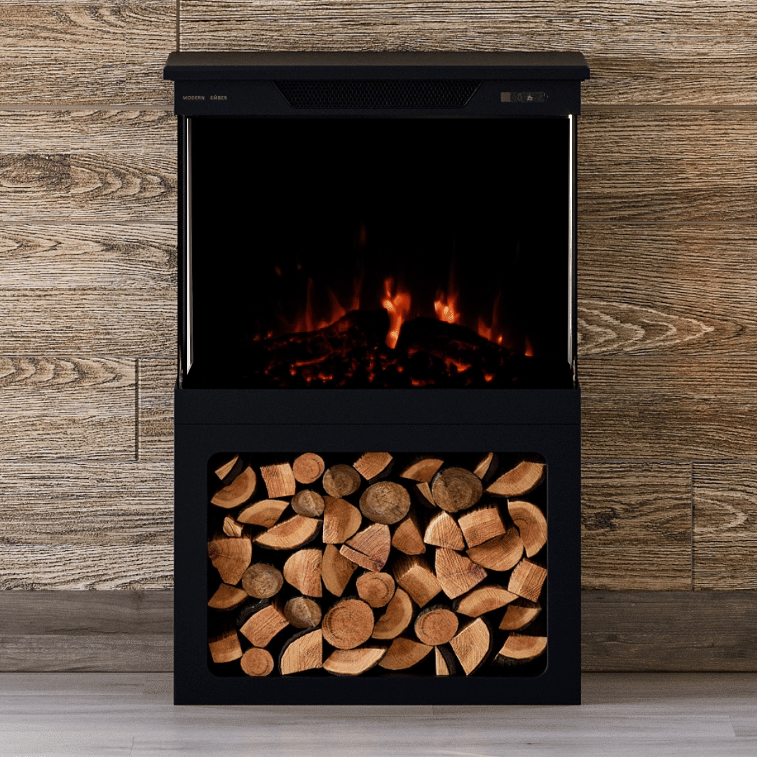 Modern Ember 24-in Black 3-Sided Stove with Storage Base ME-24-3SD-KIT-BLK
