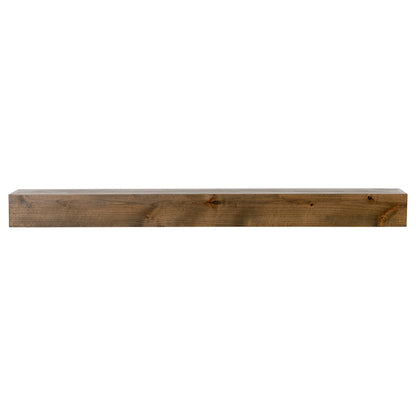 Modern Ember Timber floating mantel shelf in medium rustic wood finish with visible knots and natural grain