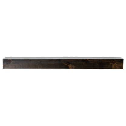 Tipton 72" Wood Mantel Shelf - Ebony Finish floating fireplace mantel shelf in rustic medium wood finish with handcrafted look