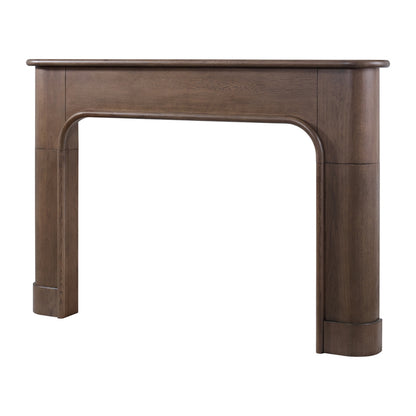 Modern Ember dark oak fireplace mantel surround with deep brown wood finish, rounded corners, and sleek contemporary design.