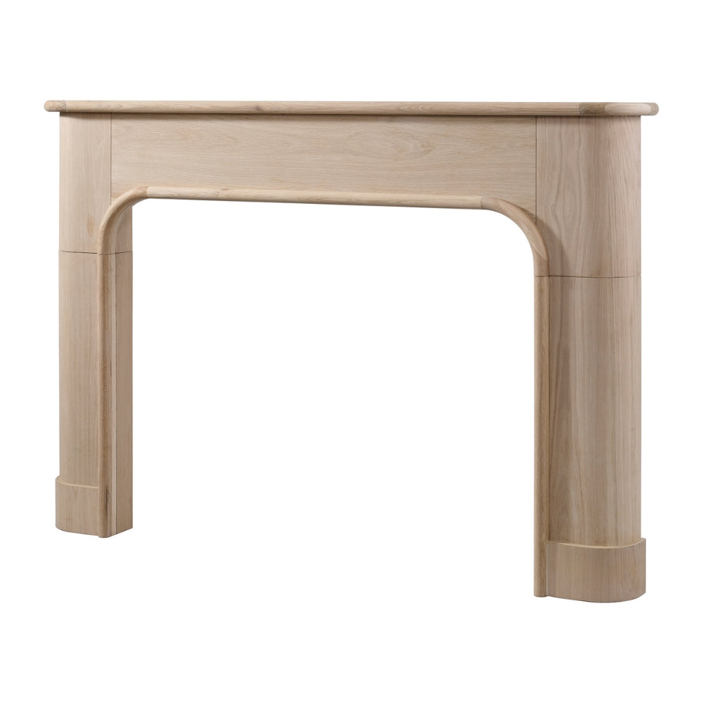 Modern Ember natural oak fireplace mantel surround with light wood finish, clean lines, and contemporary design.