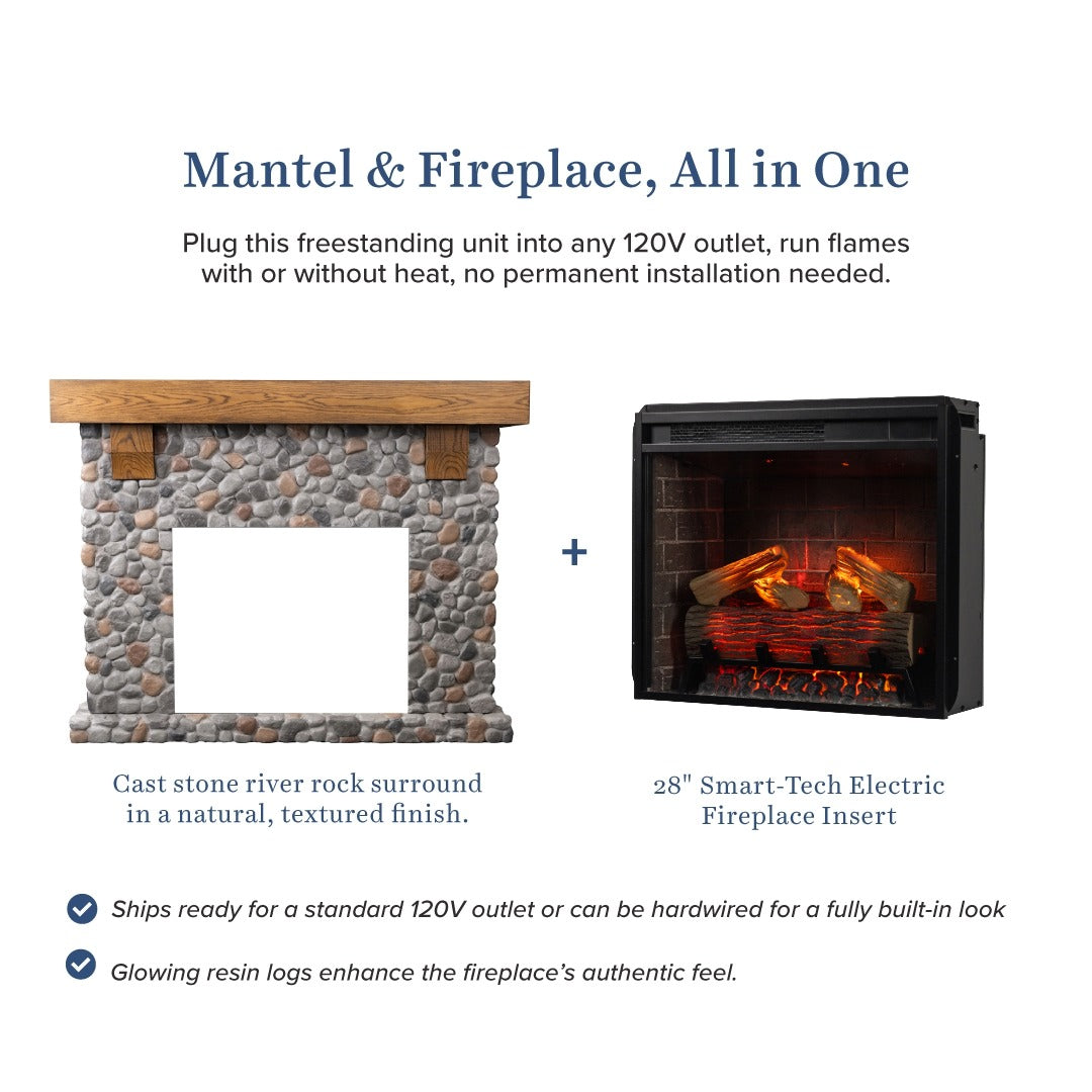 Glenbrook River Rock Mantel & 28" Firebox by Country Living