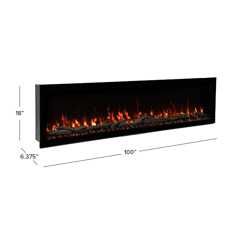 100 inch Highmark Electric fireplace with dimensions labeled on a white background