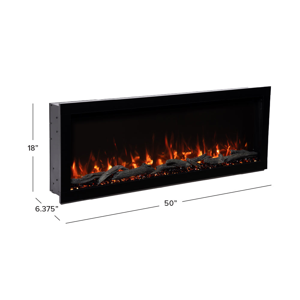 50 inch Electric fireplace with dimensions labeled on a white background