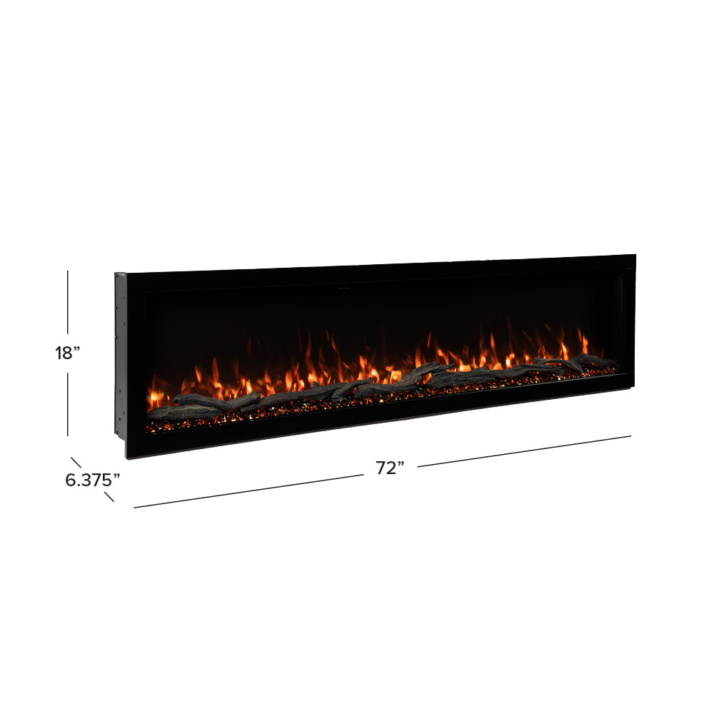 72 inch Highmark Electric fireplace with dimensions labeled on a white background