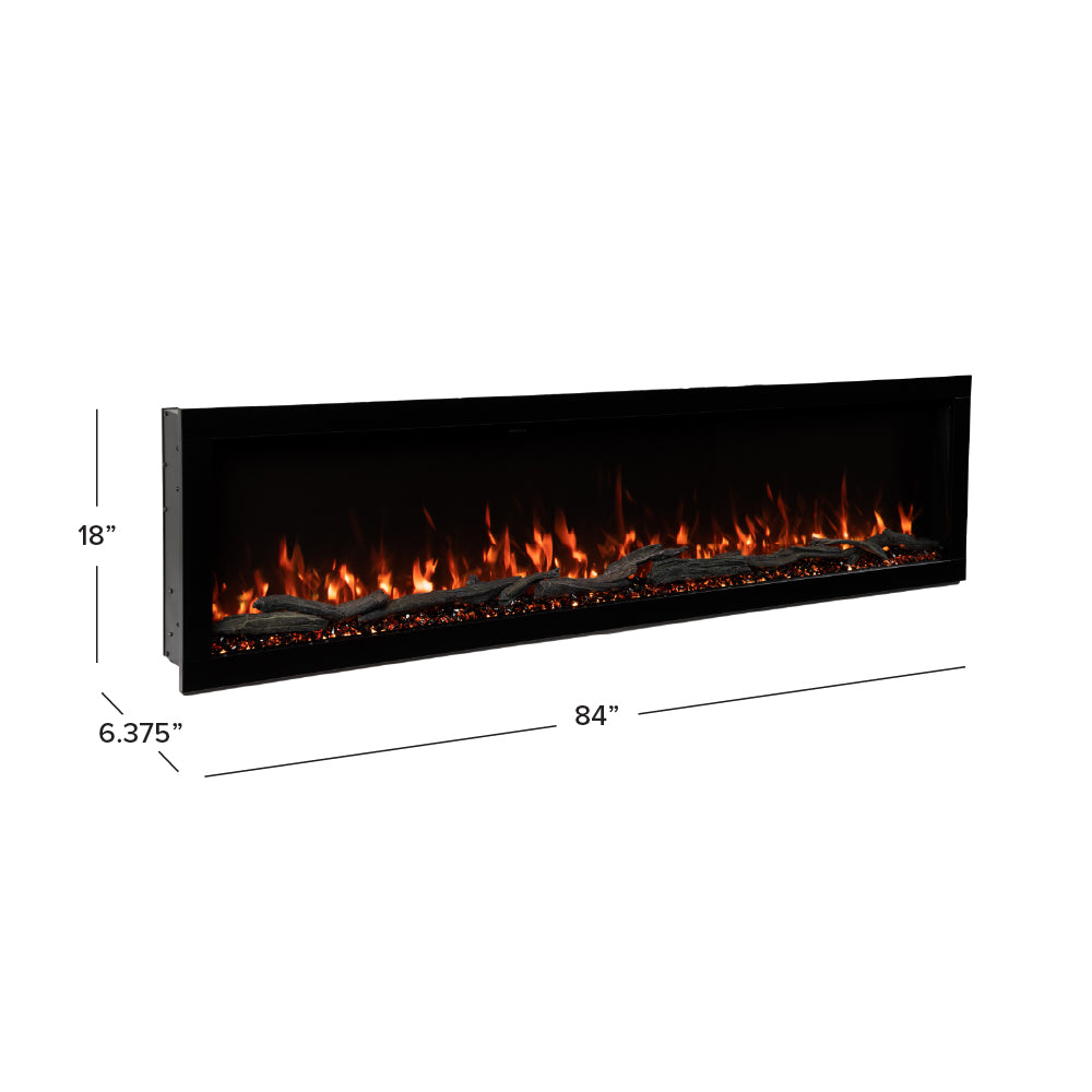 84 inch Highmark Electric fireplace with dimensions labeled on a white background