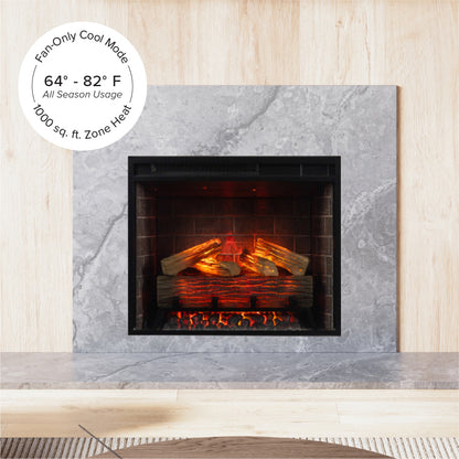 23 inch Uptown Insert installed in a traditional stone mantel surround. 