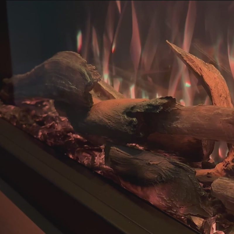 Video of Modern Ember realistic logs in electric fireplace. 